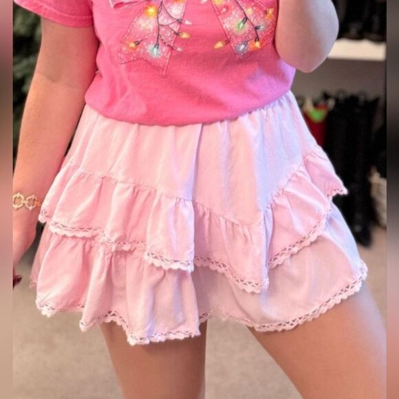 Light Pink Cream Cowgirl Style Lace Trim Ruffled Skirt